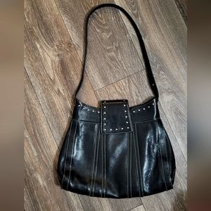 Black Leather Tusk Bag W/ Silver Studs